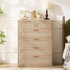 LEYAOYAO Rattan Dresser for Bedroom, Modern 6 Drawers Boho Dressers - Image 6