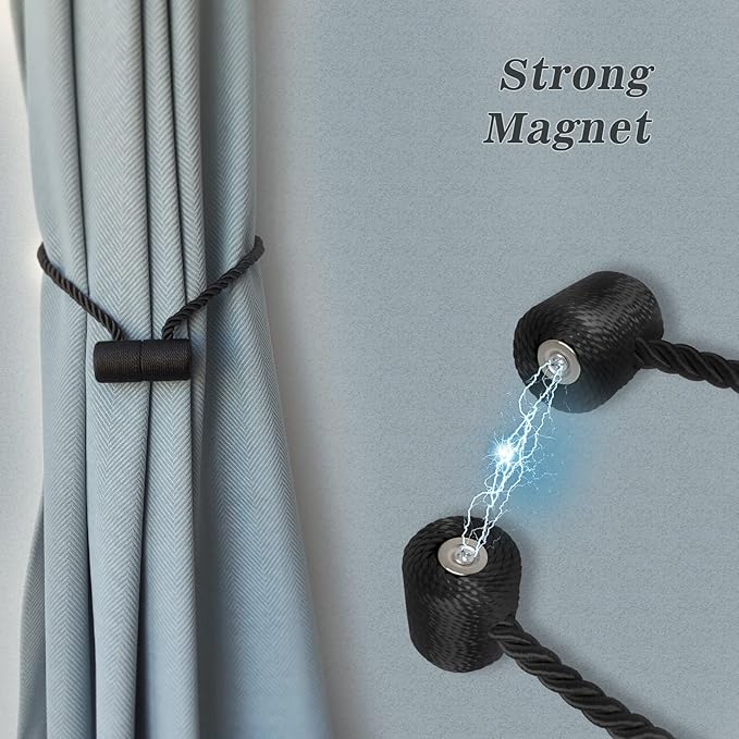 Hion Magnetic Curtain Tiebacks Dark Brown 4 Pack, Curtain Tiebacks Buckles - Image 3