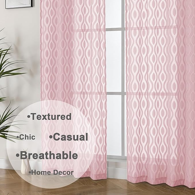 Aiyufeng Blush Pink Sheer Curtains 84 Inches Long 2 Panels Set, Soft Airy - Image 8