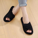 Evshine Summer House Slippers for Women Corduroy Cross Bow Indoor Slippers Open - Image 6