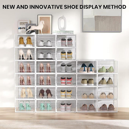 12 Pack XXX-Large Modular Clear Plastic Stackable Shoe Storage Organizer - Image 2