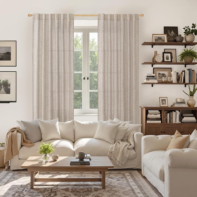 YoungsTex Linen Semi Sheer Curtains 72 Inch Length 2 Panels - Image 2