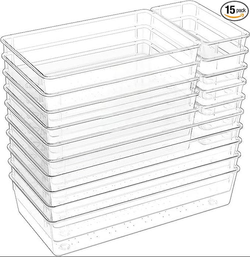 15-Pack Clear Drawer Organizer Set – Multi-Size Acrylic Storage Bins by Unknown