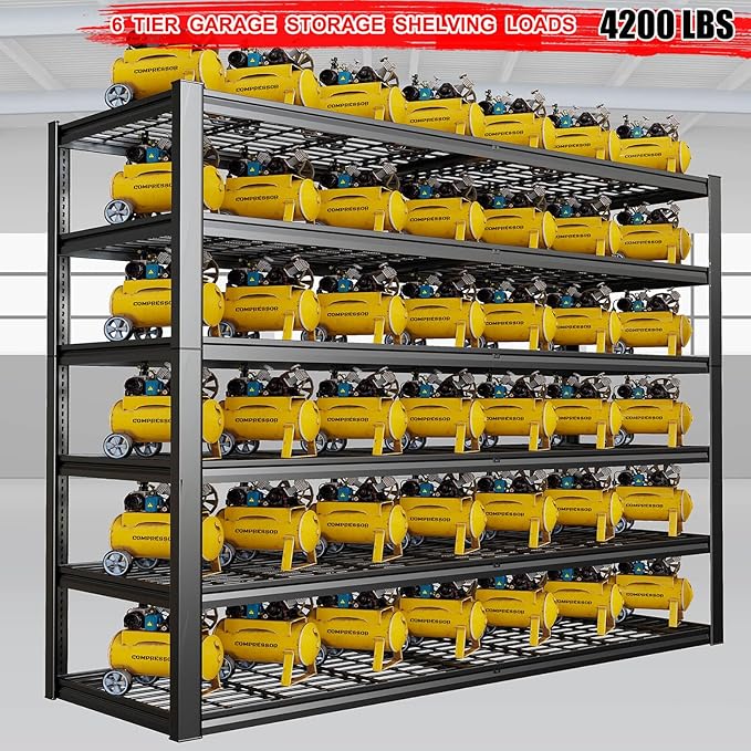 65" W Garage Shelving Heavy Duty, 6 Tier Garage Shelves, Adjustable Storage - Image 4