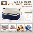 60L Large Laundry Basket with Leather Handles - Image 2