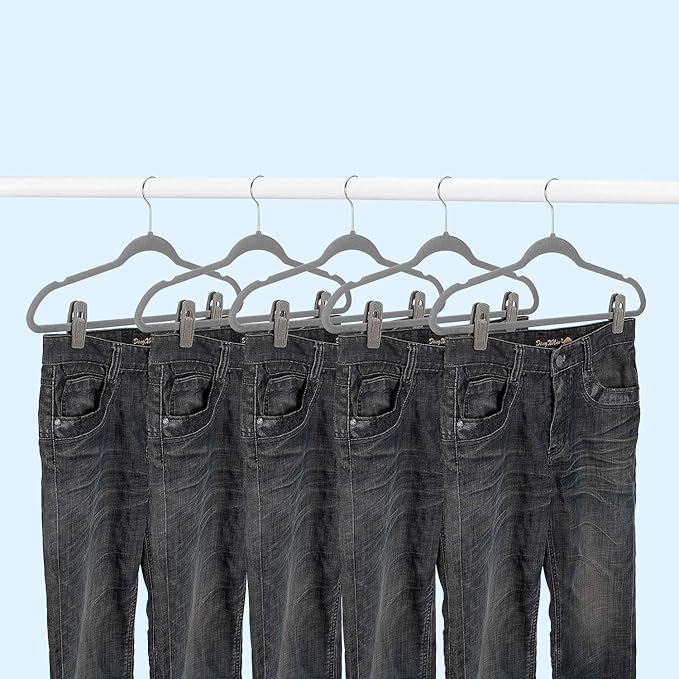Grey Velvet Hangers Clips, Non-Slip Velvet Skirt Hanger Clips - Image 7