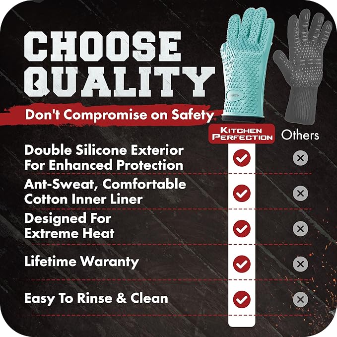 KITCHEN PERFECTION Silicone Smoker Oven Gloves -Extreme Heat Resistant BBQ - Image 8