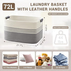 72L Large Laundry Basket with Leather Handles - Image 2