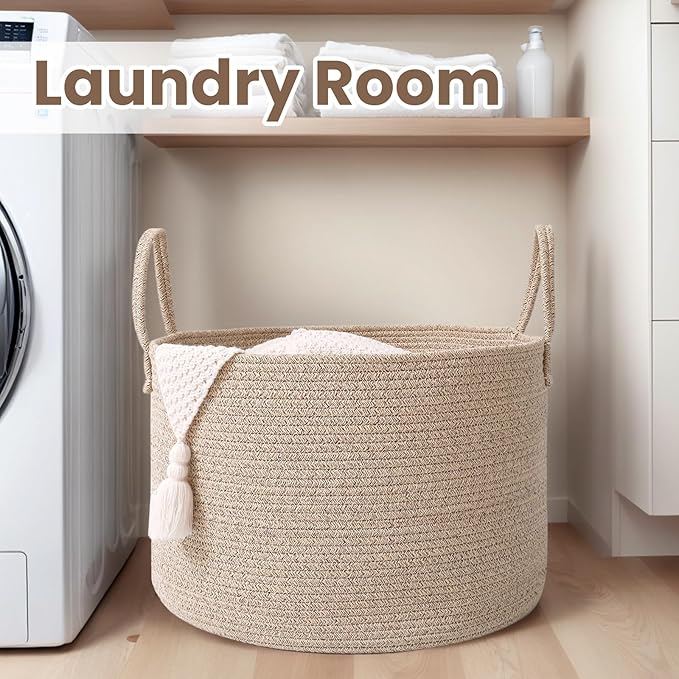 Woven Blanket Basket, 65L Large Rope Storage Bin - Image 7
