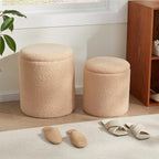 Boucle Round Ottoman with Storage Set of 2, Small Foot Stool Ottoman - Image 9