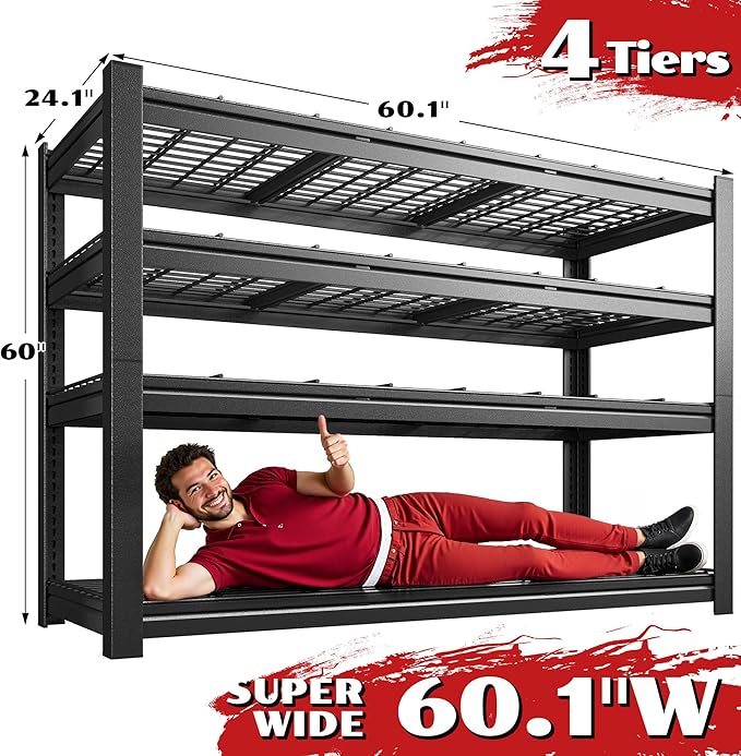 60.1" W Storage Shelves Extra Wide Metal Shelving 2500LBS Garage Shelving - Image 2