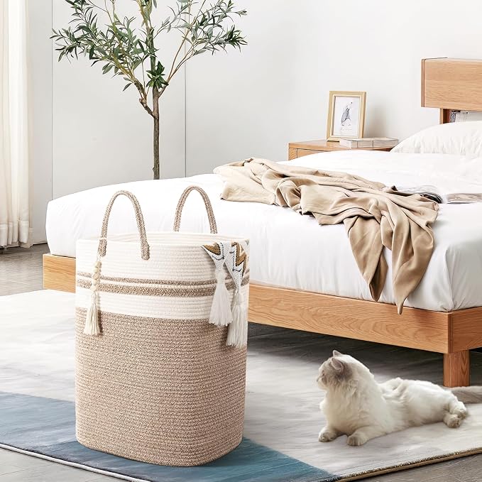 Woven Laundry Basket for Clothes, 50 L Large Rectangle Laundry Hampers - Image 4