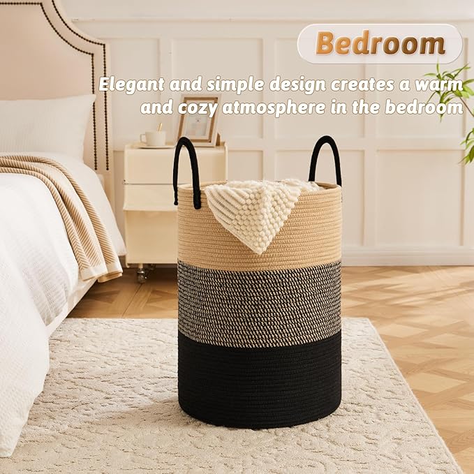 Laundry Basket, Woven Cotton Rope Laundry Hamper, 80L - Image 4