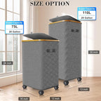 Laundry Hamper with Wheels, 29 Gal Laundry Basket with lid Rolling Clothes - Image 4