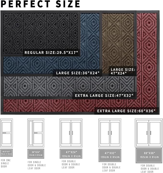 Yimobra Modern Grey 60 x 36 Inch Waterproof Doormat, Non Slip, Stain & Fade - Image 2