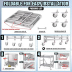 2 Shelf Rolling Cart with Wheels, 660lbs Capacity Collapsible Steel Rolling - Image 6
