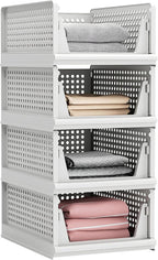 Proarea Stackable Plastic Storage Basket Closet Organizer Bin Foldable Clothes - Image 8