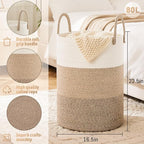 Laundry Basket, Woven Cotton Rope Laundry Hamper, 80L - Image 6