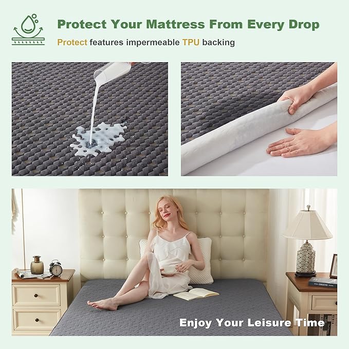 Waterproof Mattress Protector, California King Size Mattress Pad Fitted 6"-18" - Image 3