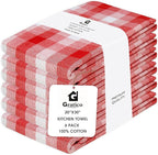 Christmas Kitchen Towels Set of 6 Red/White Checks, Reusable Cotton 20X30 by Gratico
