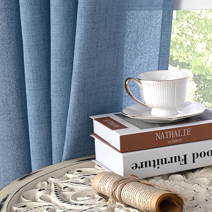 YoungsTex Denim Blue Linen Semi Sheer Curtains 84 Inches Long - Image 8