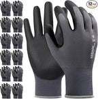12 Pairs Work Gloves for Men and Women, Nitrile Coated Safety Protective Gloves by KEBADA