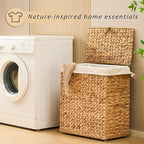 Handwoven Laundry Basket with Lid, Natural Water Hyacinth Storage Basket with - Image 3