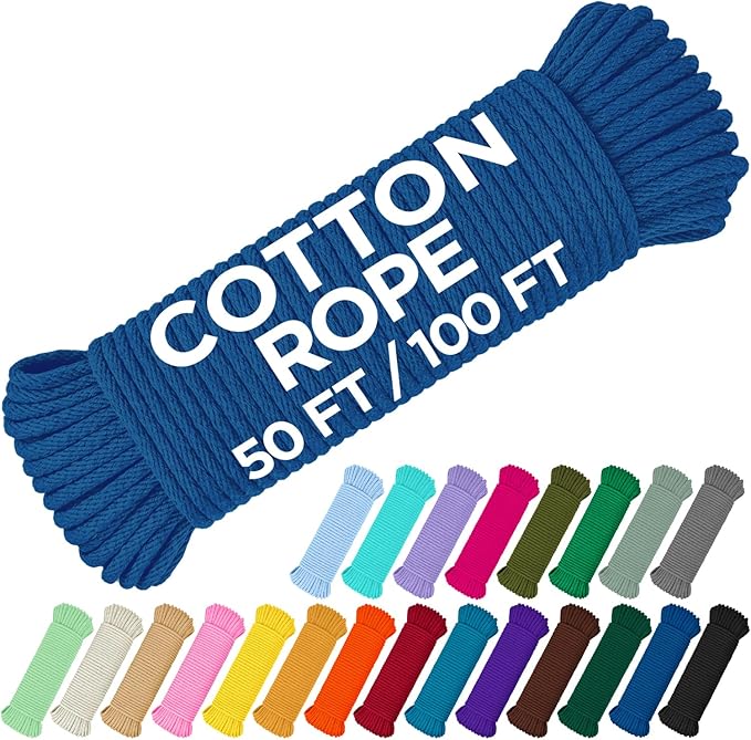 TECEUM Cotton Rope 3/16” – 50 FT – Strong All-Purpose Braided Rope – Natural by TECEUM