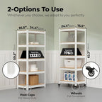 HOMEDANT House White 5-Tier Metal Rolling Cart Shelf Rack Casters Heavy Duty - Image 2
