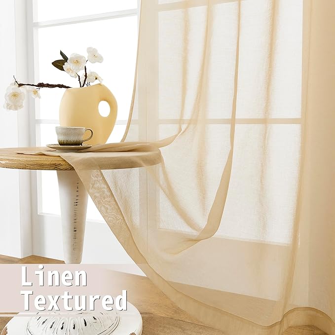 Tollpiz Small Sheer Curtain Linen Textured Curtain Sheers Doorway Light - Image 4