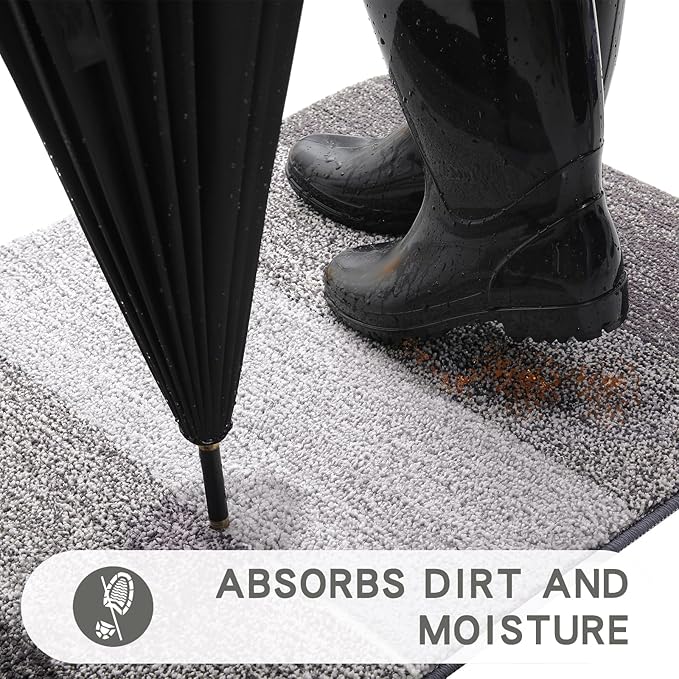 Kitinjoy Indoor Outdoor Door Mat, 32x20 Non-Slip Absorbent Dirt Trapper - Image 2