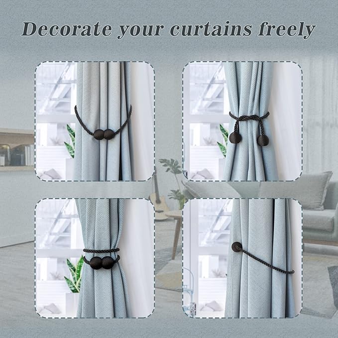 Hion Magnetic Curtain Tiebacks 4 Pack, Nickel-plated Metal and Polyester - Image 4