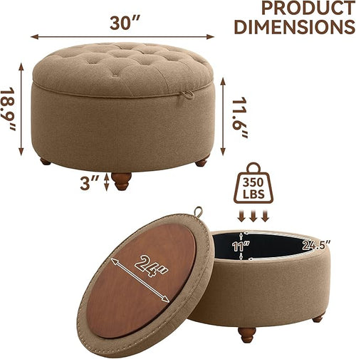 30Inch Round Storage Ottoman - Image 2