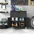 Metal Storage Cabinet with Wheels, Lockable Garage Cabinet with 2 Doors and 1 - Image 2