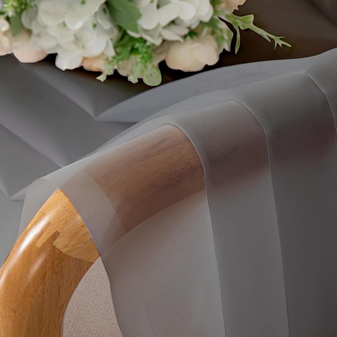 Chyhomenyc Charcoal Grey Sheer Curtains 45 Inch Long 2 Panels, Light Filtering - Image 5