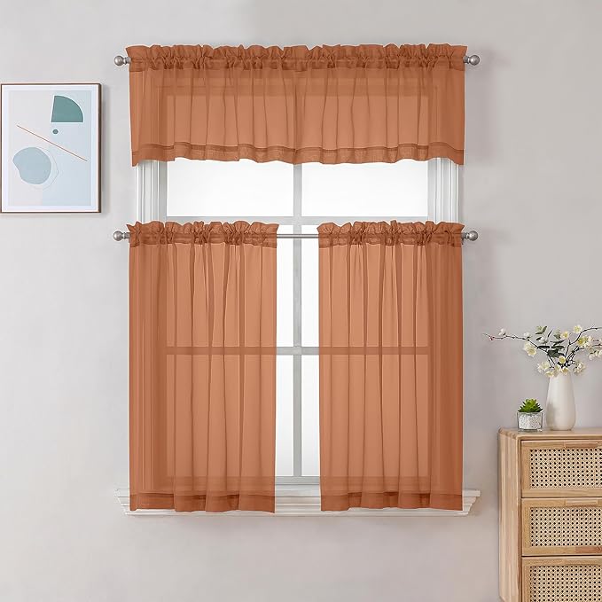 Chyhomenyc Sheer Valances for Windows 2 Pack, Small Window Curtains for Living - Image 2