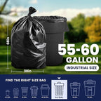 Plasticplace 55-60 Gallon Trash Bags │ 1.0 Mil │ Black Heavy Duty Garbage Can - Image 3