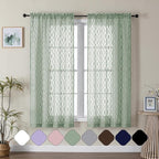 Aiyufeng Sheer Curtains 63 Inch Length 2 Panels Set, Solid Green Airy Light by Aiyufeng