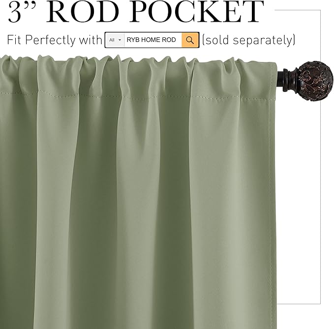RYB HOME Room Darkening Kitchen Curtains 45 inch Length, Durable Privacy Window - Image 2
