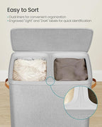SONGMICS Laundry Basket, 44.9 Gal. Laundry Hamper, 2 Compartments, Easy Assembly - Image 3