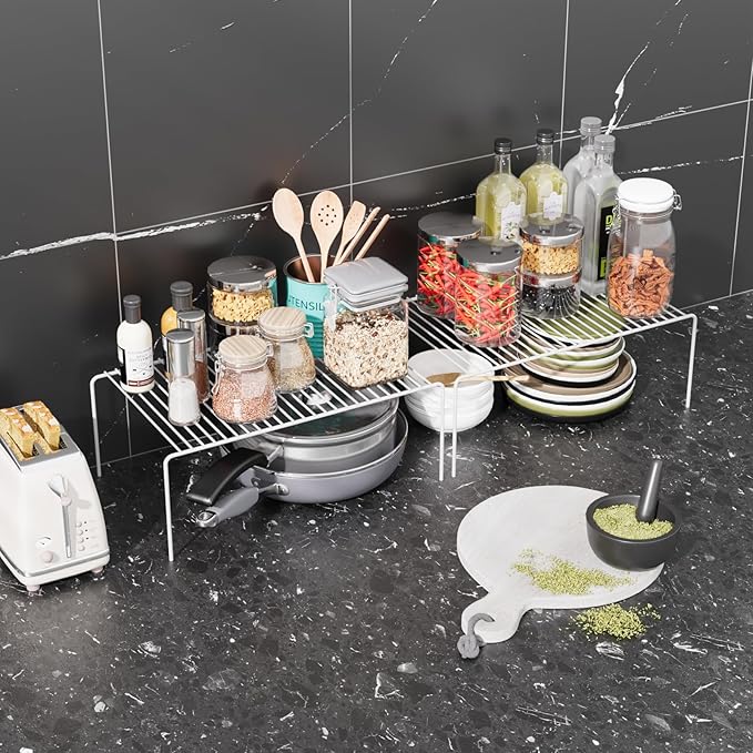 LargeWhite Cabinet Storage Shelf Rack Set of 4, Rustproof Metal Wire Kitchen - Image 2
