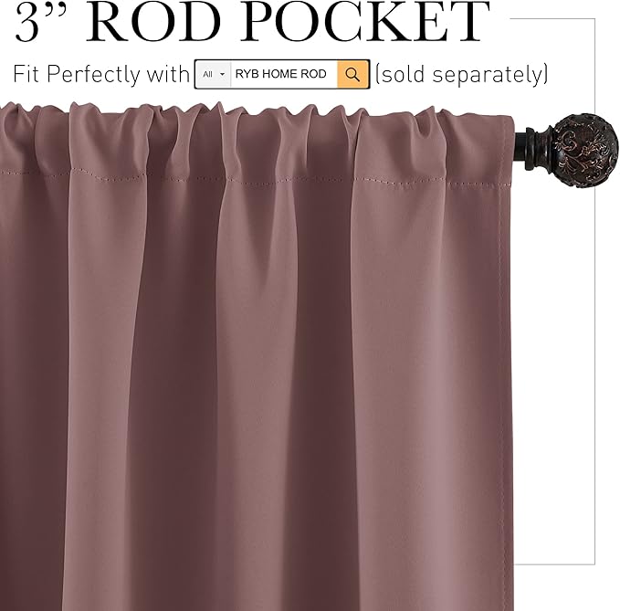RYB HOME 45 inch Curtains for Living Room, Rod Pocket Thermal Insulated Small - Image 2