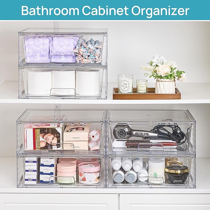 Vtopmart 6 Pack Large Stackable Storage Drawers, Easily Assemble Acrylic - Image 7
