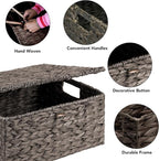 Wicker Storage Baskets with Lids and Handles, Hand Woven Rattan Storage Bins Box - Image 3