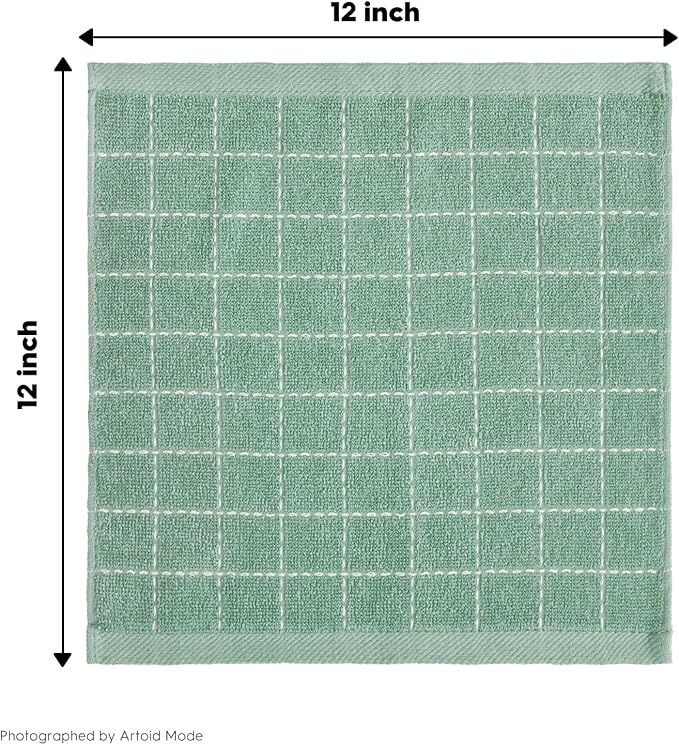 Artoid Mode Checkered Designed Cotton Beige Dark Green Terry Kitchen Dish Cloths - Image 7