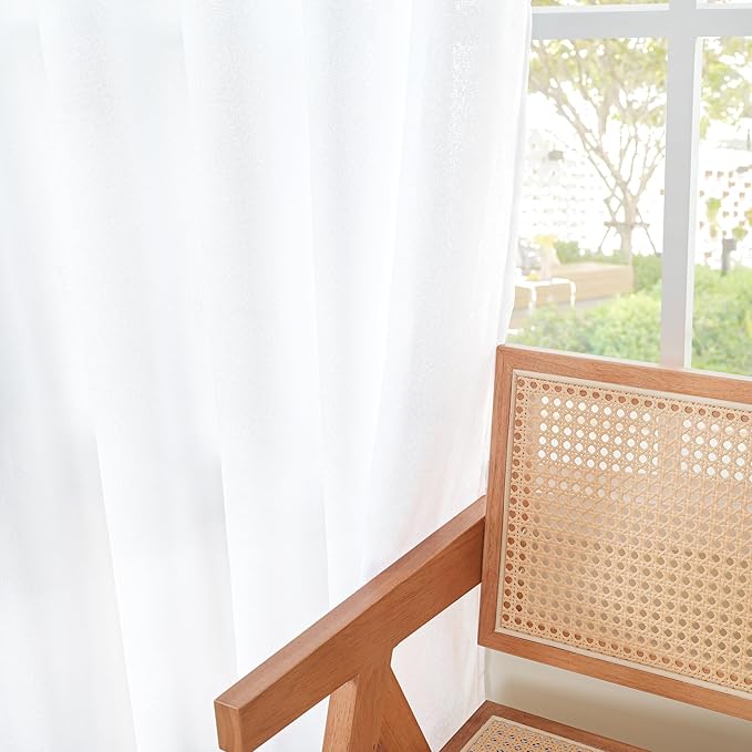 YoungsTex Short White Linen Curtains 45 Inch Length 2 Panels - Image 7