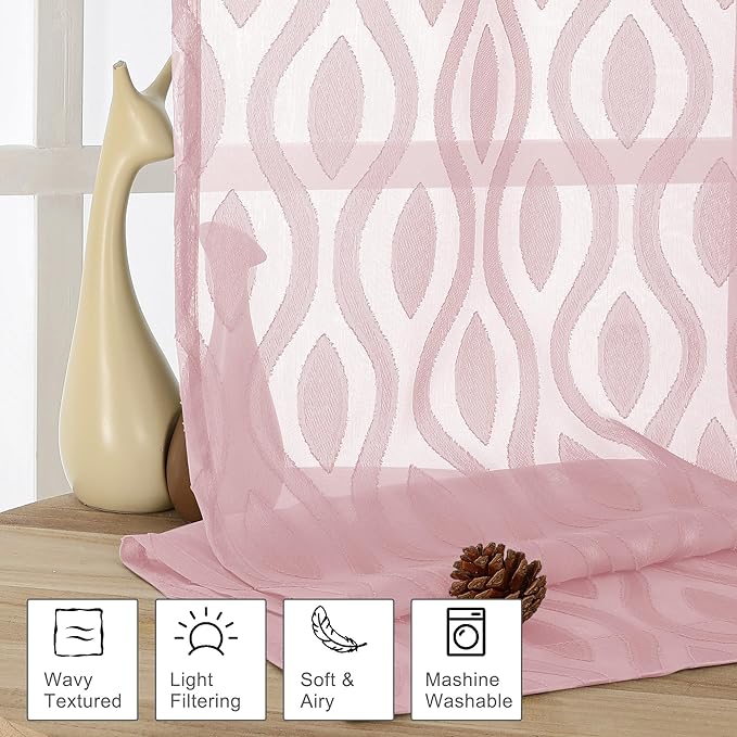Aiyufeng Blush Pink Sheer Curtains 84 Inches Long 2 Panels Set, Soft Airy - Image 2