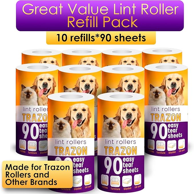 Lint Rollers Pet Hair Value 10 Pack of 900 Sheets / 10 Refills, Sticky Roller - Image 3