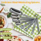 Stainless Steel Measuring Spoons Set of 8, Rectangular Metal Measuring Spoons - Image 6