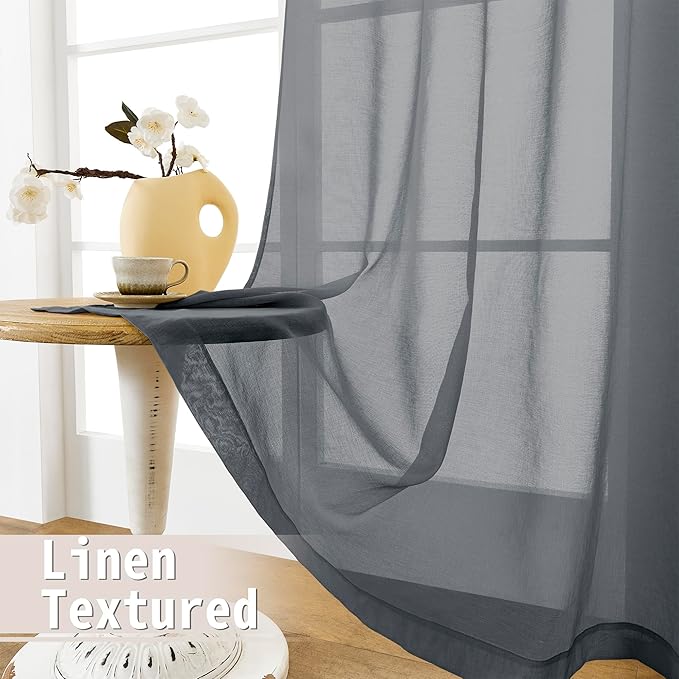 Tollpiz Sheer Door Curtains Closet Linen Textured Curtain Sheers Doorway Light - Image 4